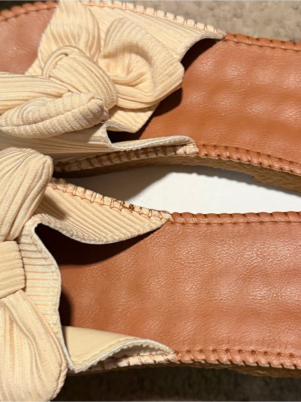 SHEIN Tan Espadrille Flats with Cream Bow Accent